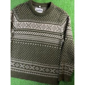 Schott Bros New York Olive Green Birds Eye Wool Knit Medium Crewneck Sweater
